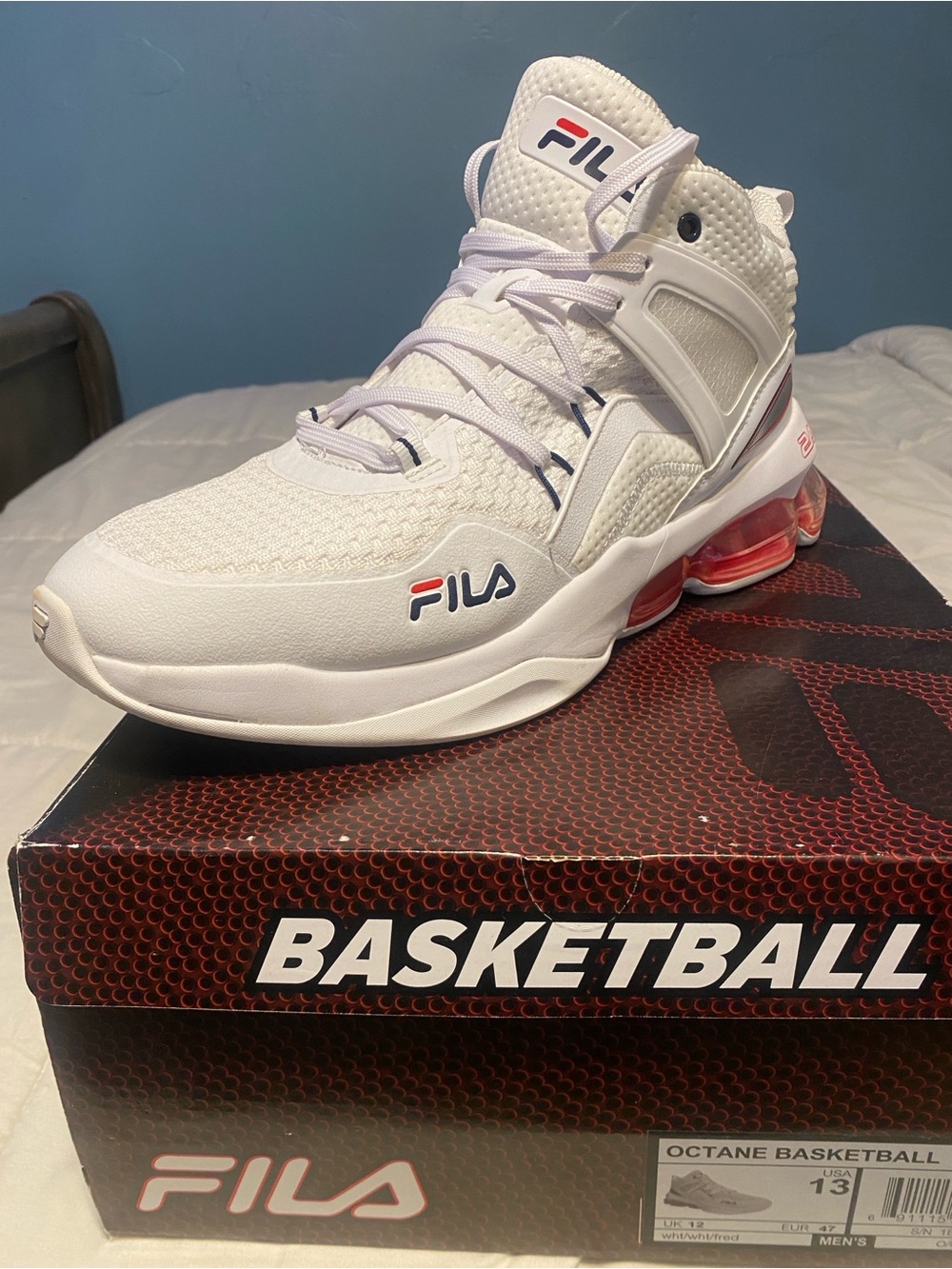 FILA White Basketball Sneakers with Red Accents